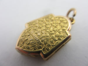 Heart and Ivy Leaves Detail 15k Gold Double Locket Pendant Antique Edwardian 1902