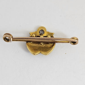 Seed Pearl in 15k Gold Double Heart Brooch Pin Antique Victorian c1890