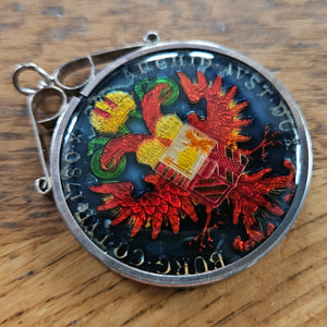 1780 Austrian Maria Theresa Enamel and Sterling Silver Coin Pendant Antique