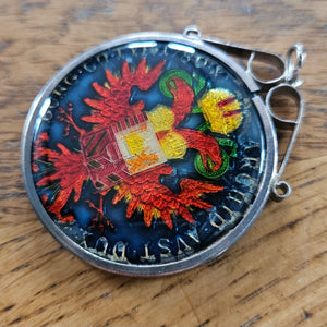1780 Austrian Maria Theresa Enamel and Sterling Silver Coin Pendant Antique