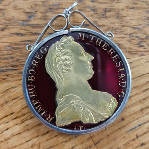 1780 Austrian Maria Theresa Enamel and Sterling Silver Coin Pendant Antique