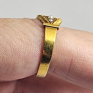 Coral and Seed Pearl 18k Gold English Hallmark 1888 Ring Size UK R Antique Victorian