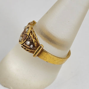 Coral and Seed Pearl 18k Gold English Hallmark 1888 Ring Size UK R Antique Victorian