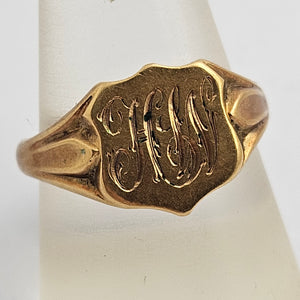 Antique 18k Gold Shield Signet Ring Size UK R English Hallmark 1918