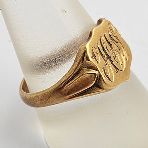 Antique 18k Gold Shield Signet Ring Size UK R English Hallmark 1918
