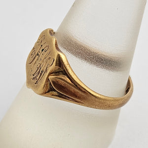 Antique 18k Gold Shield Signet Ring Size UK R English Hallmark 1918