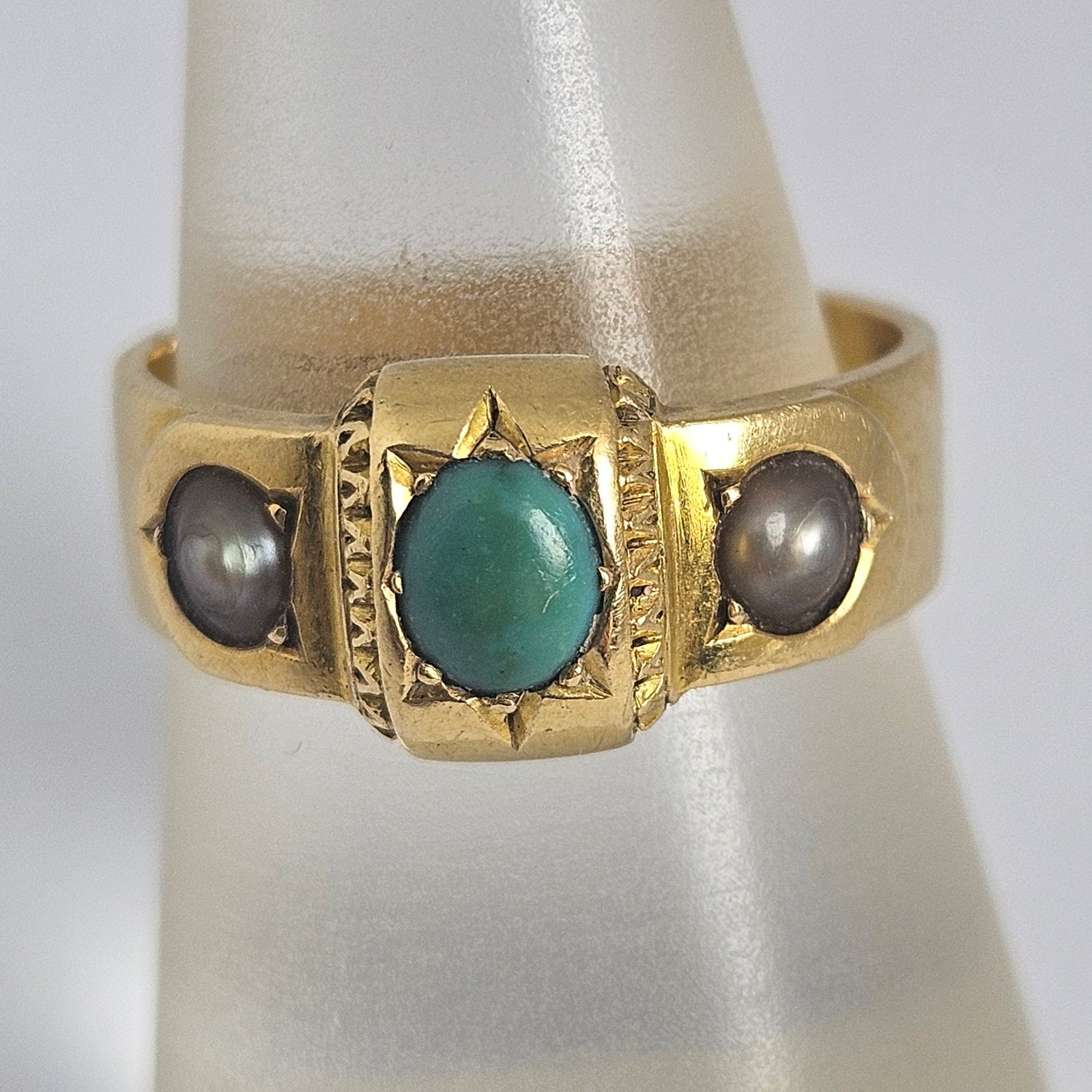 Turquoise and Pearl 18k Gold Ring Hallmarked 1876 Antique Victorian