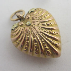 Puffy Heart Pendant Charm 3 Colour 18k Gold Antique Victorian c1880