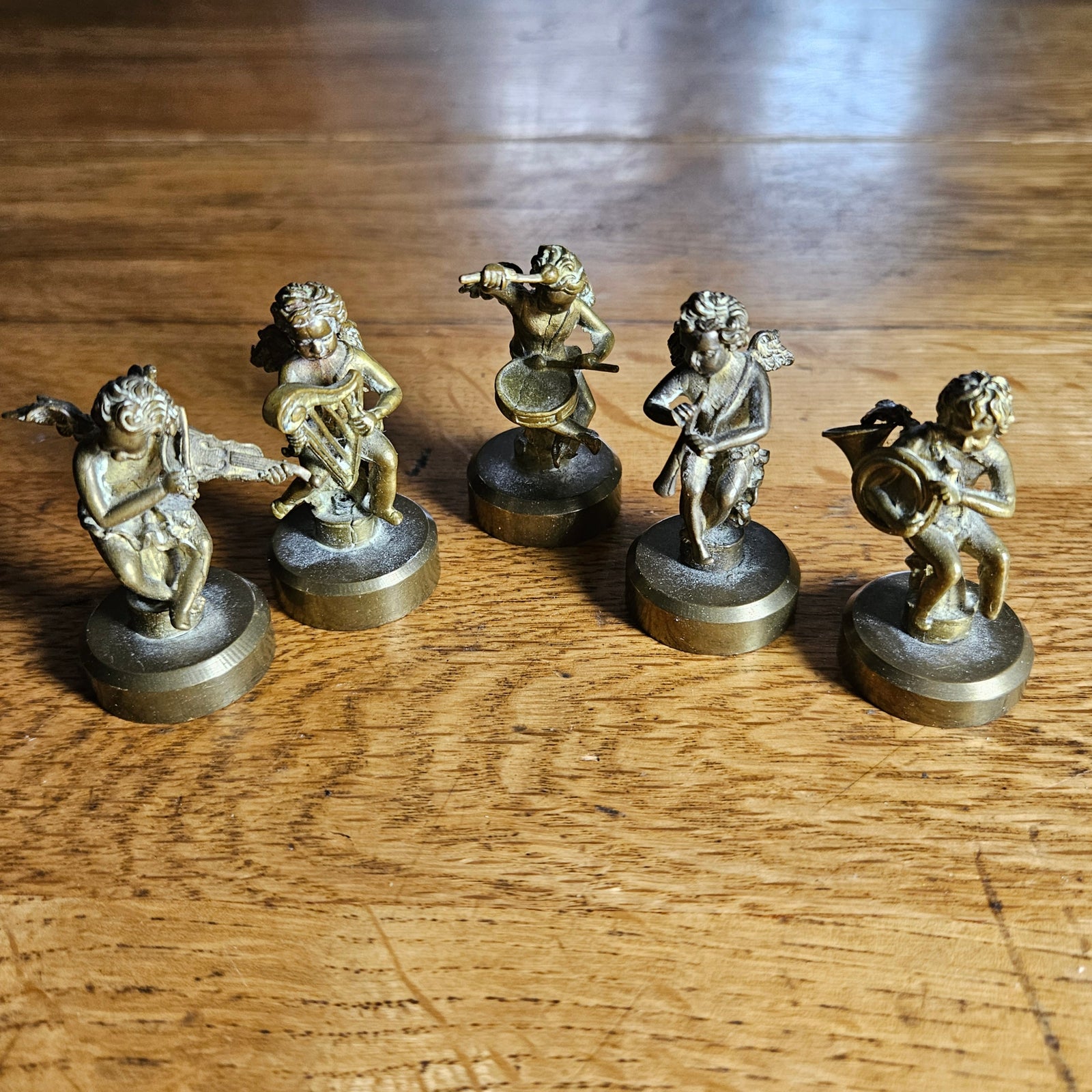 Brass Italian Cherub / Putti Musicians Figures Set of 5 Antique Victorian