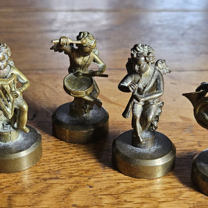 Brass Italian Cherub / Putti Musicians Figures Set of 5 Antique Victorian