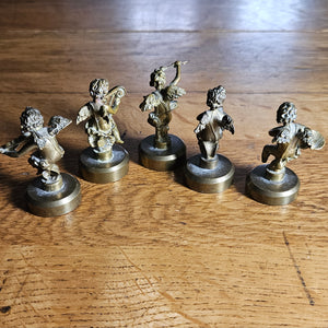 Brass Italian Cherub / Putti Musicians Figures Set of 5 Antique Victorian