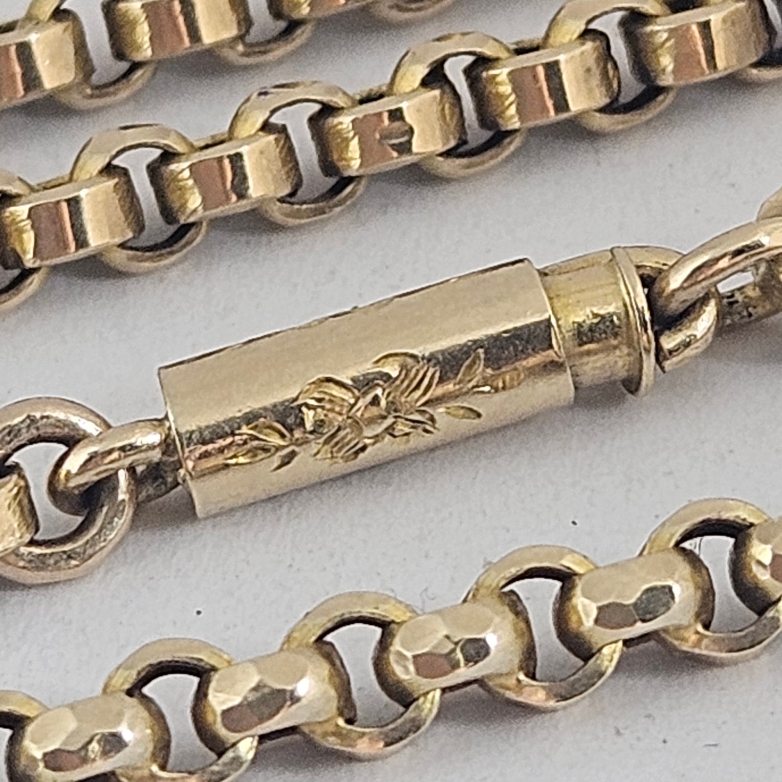 9k Gold Chain Necklace Forget Me Not Clasp 47.8cm / 18.8" Antique Victorian c1880