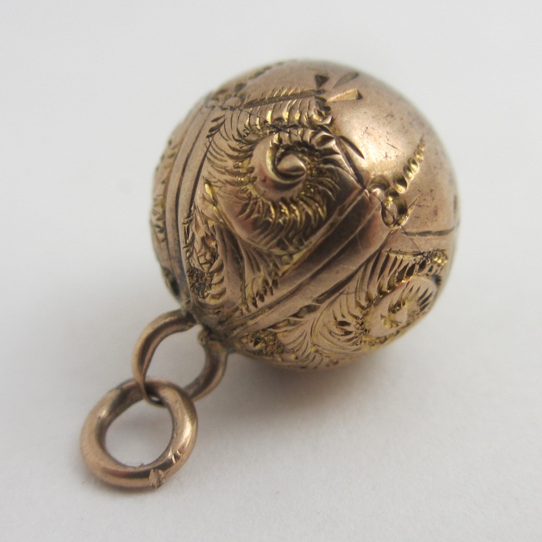 Chased 9k Gold Ball Sphere Charm, Fob or Pendant Antique Victorian c1880
