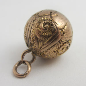 Chased 9k Gold Ball Sphere Charm, Fob or Pendant Antique Victorian c1880