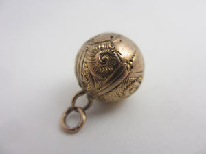 Chased 9k Gold Ball Sphere Charm, Fob or Pendant Antique Victorian c1880