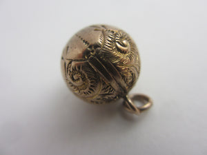 Chased 9k Gold Ball Sphere Charm, Fob or Pendant Antique Victorian c1880