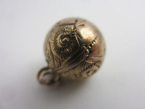 Chased 9k Gold Ball Sphere Charm, Fob or Pendant Antique Victorian c1880