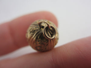 Chased 9k Gold Ball Sphere Charm, Fob or Pendant Antique Victorian c1880