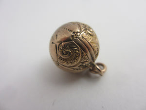 Chased 9k Gold Ball Sphere Charm, Fob or Pendant Antique Victorian c1880