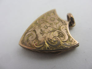 Fern Leaf 9k Gold Shield Double Locket Pendant Antique Victorian c1880