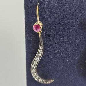Ruby and Diamond set in 9k Gold and Sterling Silver Dangling Pendant Earrings Antique Victorian