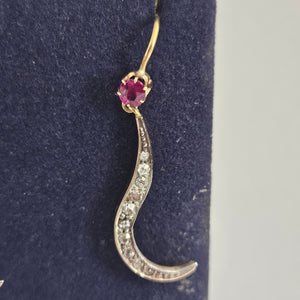 Ruby and Diamond set in 9k Gold and Sterling Silver Dangling Pendant Earrings Antique Victorian