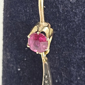 Ruby and Diamond set in 9k Gold and Sterling Silver Dangling Pendant Earrings Antique Victorian