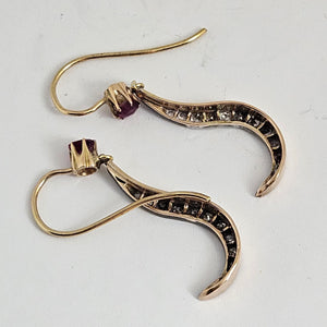 Ruby and Diamond set in 9k Gold and Sterling Silver Dangling Pendant Earrings Antique Victorian