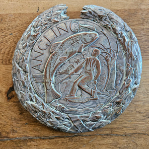 Angling Fishing Plaque Sheffield Plate Antique Victorian c1890