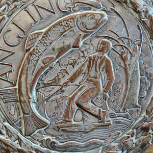 Angling Fishing Plaque Sheffield Plate Antique Victorian c1890