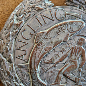 Angling Fishing Plaque Sheffield Plate Antique Victorian c1890