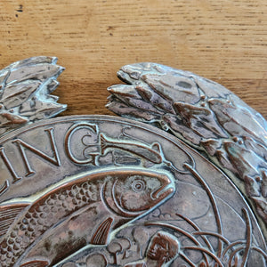 Angling Fishing Plaque Sheffield Plate Antique Victorian c1890