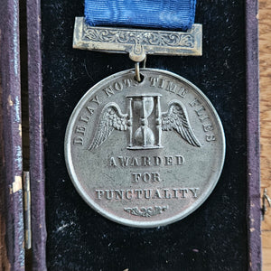 Frank James Feb 1900 Punctuality Attendance Medal Boxed Antique Edwardian