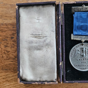 Frank James Feb 1900 Punctuality Attendance Medal Boxed Antique Edwardian