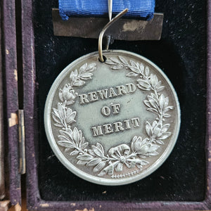 Frank James Feb 1900 Punctuality Attendance Medal Boxed Antique Edwardian