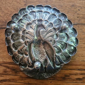 Peacock Bird Chinese Sterling Silver Coin Dish Antique Victorian c1890