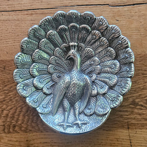Peacock Bird Chinese Sterling Silver Coin Dish Antique Victorian c1890