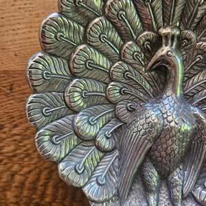 Peacock Bird Chinese Sterling Silver Coin Dish Antique Victorian c1890