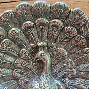Peacock Bird Chinese Sterling Silver Coin Dish Antique Victorian c1890