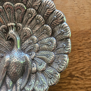 Peacock Bird Chinese Sterling Silver Coin Dish Antique Victorian c1890
