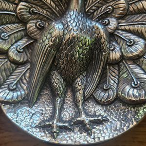 Peacock Bird Chinese Sterling Silver Coin Dish Antique Victorian c1890