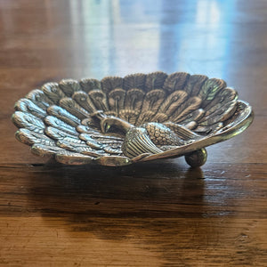 Peacock Bird Chinese Sterling Silver Coin Dish Antique Victorian c1890