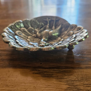 Peacock Bird Chinese Sterling Silver Coin Dish Antique Victorian c1890