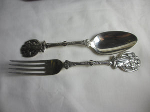 Boxed Christmas Sterling Silver Cutlery Spoon and Fork Antique Edwardian 1905