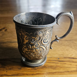 English Sterling Silver Christening Cup Mug Tankard by Mappin Brothers Antique Victorian