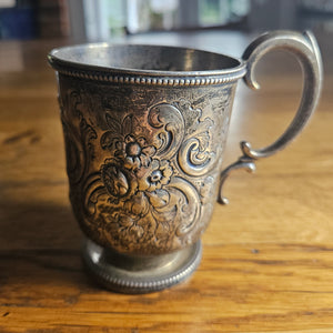 English Sterling Silver Christening Cup Mug Tankard by Mappin Brothers Antique Victorian
