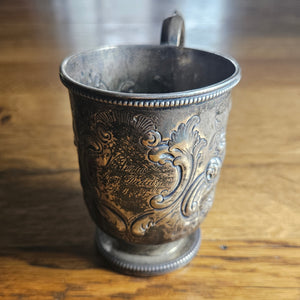 English Sterling Silver Christening Cup Mug Tankard by Mappin Brothers Antique Victorian