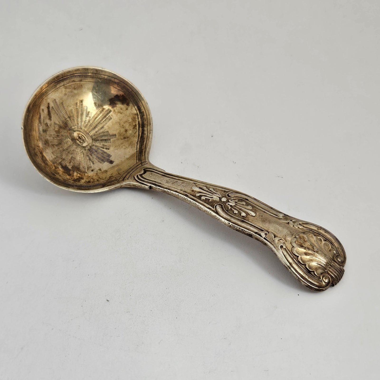 English Sterling Silver Kings Pattern Caddy Spoon by George Adams Antique Victorian 1861