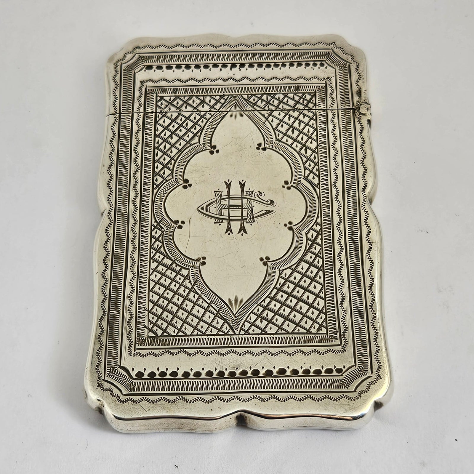 Monogram English Sterling Silver Card Case by Roberts & Belk Antique Victorian 1873