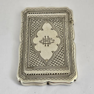 Monogram English Sterling Silver Card Case by Roberts & Belk Antique Victorian 1873